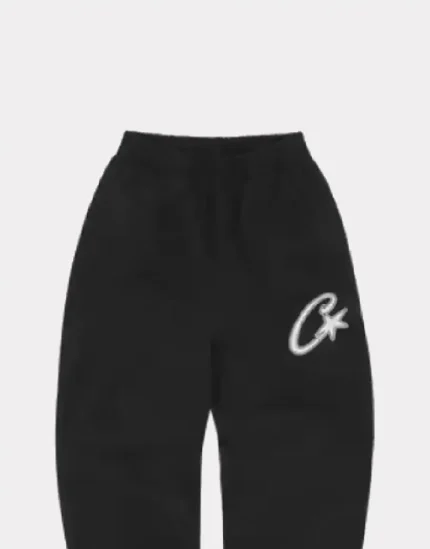 Corteiz Satin C Star Applique Sweatpants Black