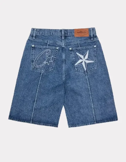 Corteiz C-Star Denim Shorts Faded Blue